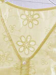 GlowEve Women's Embroidered Hollow-Out Vacation Shirt - Yellow - View 6