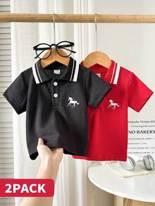 Baby Boy Animal Embroidery Casual Versatile Daily Wear Short Sleeve Top - Multicolor - View 1