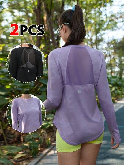 SHEIN In My Nature Women's Casual Breathable Long Sleeve Outdoor Sports T-Shirt, Spring/Summer