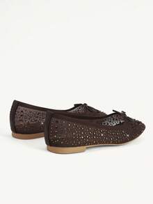 CUCCOO CHICEST Women Shoes Spring And Summer Fashion Dark Coffee Full Diamond Mesh Small Bow Women's Flat Shoes Elegant Comfortable Breathable Cute Sweet Flat Women's Shoes - Dark coffee - View 3