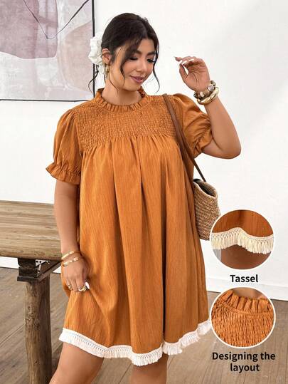 Lounesse Đầm dự tiệc/hẹn hò thời trang cổ đứng xếp ly phối màu dành cho nữ cỡ lớn