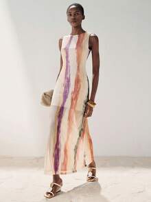 Aveloria Modichic New Arrival Elegant Sexy Bodycon Mesh Striped Print Sleeveless Dress - Multicolor - View 6