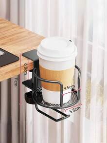 Office Side-Mounted Fixed Cup Holder, Non-Slip Mug Tray, Desktop Space Saving Folding Rack Bathroom Bathroom Accessories Bathroom Tools - Black - View 6