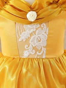 Glamorique Kids Yellow Girls' Graduation Ball Gown,White Summer Lace Flower Girl Dress,Soft - Yellow - View 7