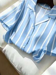 Franclia New V-Neck Slimming Short Sleeve Blouse For Women, Spring/Autumn - Multicolor - View 5