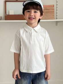 Hapijoa Young Boy Solid Color Short Sleeve Casual Polo Shirt Summer - White - View 5