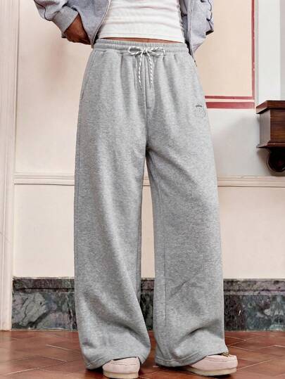 SWAVVY Men's Letter Graphic Drawstring Waist Pockets Wide Leg Loose Sweatpants