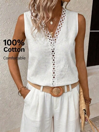 Easowa Guipure Lace Panel Sleeveless Blouse