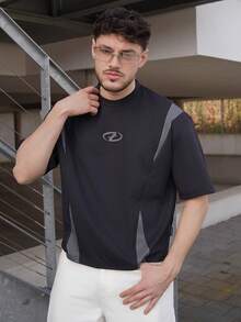 LEOGASHI LEOGASHI T-shirt décontracté à manches courtes col rond bicolore pour hommes - Gris foncé - Voir 4