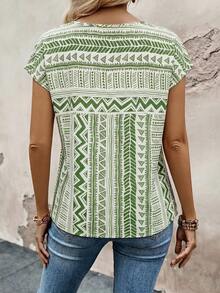 EMERY ROSE Women's Vacation Casual Geometric Print Shirt Blouse For Women Summer Summer Tops For Women Vacation Boho Tops Boho Tops For Women Blouse For Women Casual - Green - View 3