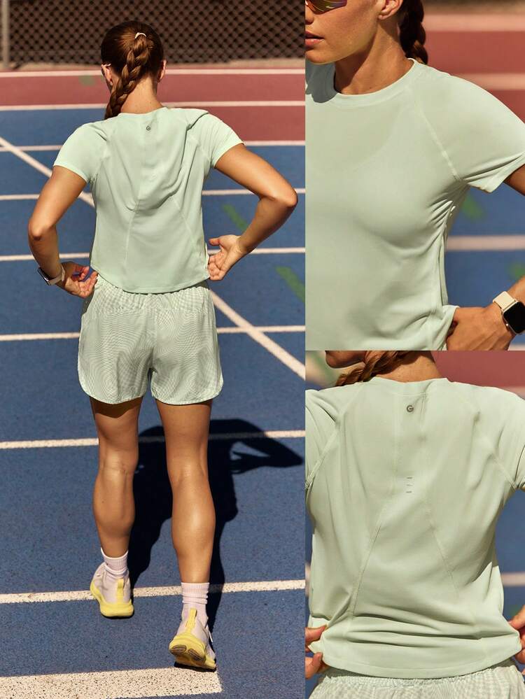 Chase Your Pace Waist Length Ultra-Lightweight Quick-Dry Curved Hem Seams Reflective Regular Fit Crewneck Tee Running Training Tennis Daily Active Wear