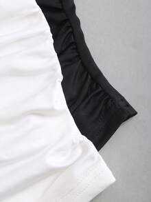 Sweetra 法式优雅简约吊带背心套装，腰部褶皱设计，蕾丝拼接胸部，性感迷人，清爽百搭，通勤必备时尚女款吊带背心 - 黑與白 - 查看 5