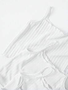 Baby Girl Solid Color Ribbed Camisole And Shorts Casual Set - Multicolor - View 5