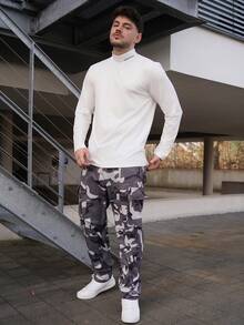 LEOGASHI LEOGASHI 男士休闲字母印花立领白色长袖T恤，秋季 - 白色 - 查看 6