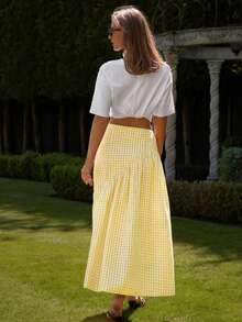 COSMINA Women's Plaid Pleated Casual Versatile Date Skirt - Yellow - View 2