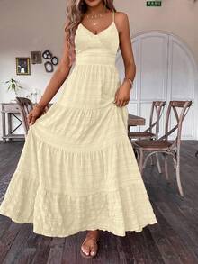 Breezaya Đầm kiểu đồng quê cổ điển nhiều lớp, phối vải chắp vá, thắt nơ, thích hợp cho sinh nhật hoặc dự tiệc cưới. - Vàng nhạt - Xem 7