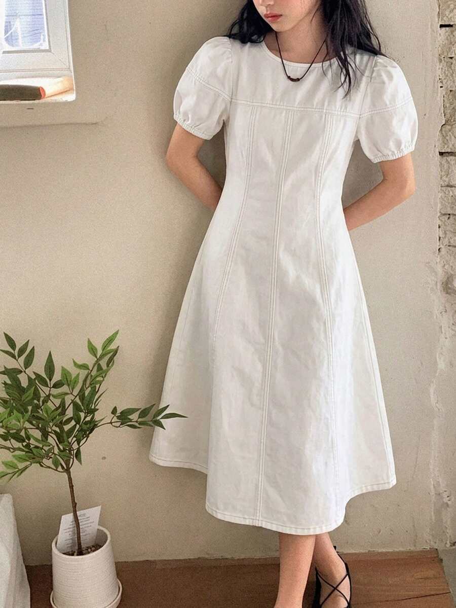 DAZY Tween Girls Denim Short Sleeve Dress, Fall Sun Dresses For Girl - White - View 1