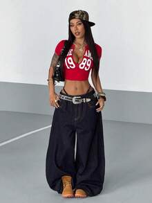 StreetHx Áo thun ngắn tay in chữ, phong cách đường phố dành cho nữ, thích hợp cho mùa hè. - Đỏ - Xem 4