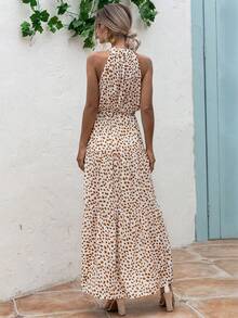 Breezaya Đầm Maxi In Nhiều Lớp Viền Thắt Lưng Halter Trang Phục Đi Biển Cho Nữ - trắng - Xem 2