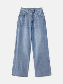 Jeans rectos de talle alto con bolsillos traseros en forma de corazón en contraste - Lavado ligero - Ver 6