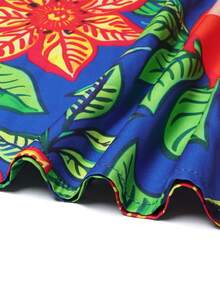 Lunelith SHEIN Lunessa Women's Tropical Plant Pattern Vacation Casual Hollow Out Design Dress Caribbean Dresses Tropical Vacation Outfits For Women Hawaiian Dress For Women Party Caribbean Outfits For Women Women S Beach Outfits - Multicolor - View 3
