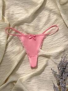CottageSlumber 3pcs/Set Women's Bow Lace Patchwork Floral Print Thong Panties - Multicolor - View 5
