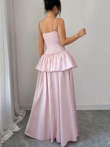 Elenzga Elegantes romantisches Rüschenkleid mit A-Linie, Herzausschnitt und Taillenraffung, geeignet für Partys, Hochzeiten, Musikfestivals - Babypink - Übersicht 2
