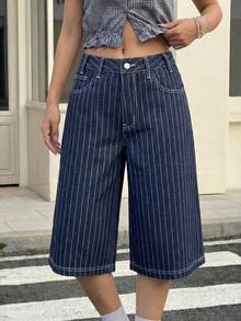 Muchica Women's Striped Minimalist Casual Jeans - Dark Wash - View 5