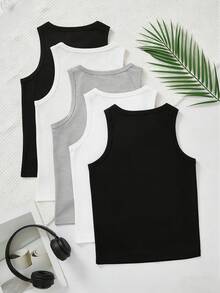 SHEIN 5pcs/Set Young BoyComfortable Casual Solid Color Round Neck Vest Underwear Set, Suitable For All Seasons - Multicolor - View 2