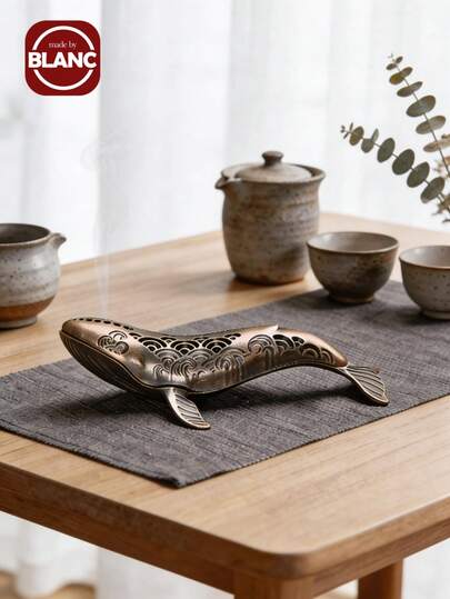 Madebyblanc 鲸鱼创意香炉，铸造彩绘线条香炉家具装饰品，古铜鲸鱼香炉，铸造彩绘系列小型家用装饰香炉，鲸鱼造型装饰香架，铜合金材质，创意礼品，时尚饰品，家居装饰，家庭疗愈香炉，迷你便携，户外防风持久耐用，适用于线条香、塔香等，适用于瑜伽、家居、办公室等场景