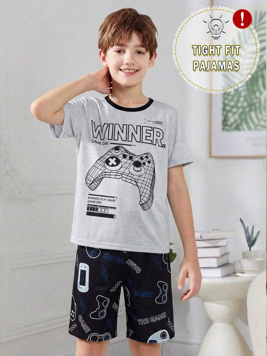 2pcs/Set Casual Comfortable Soft Pattern T-Shirt And Shorts Pajama Set For Teen Boys For Everyday Wear Summer Model Soft And Comfortable Fabric Cool And Comfortable 2026 New Teen Set For Men Snug Fit - Multicolor - View 1