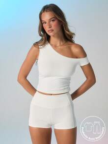 Aralina Leisurewear Active Women's Off The Shoulder Gym Workout Top - White - View 3