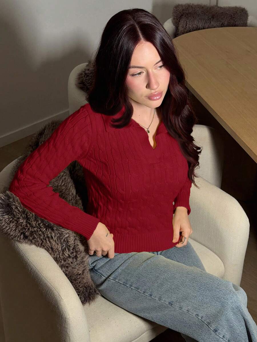 Abrilcols 女士休闲抽绳长袖针织毛衣，浅黄色，秋冬 - 紅色 - 查看 1