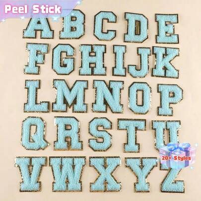 1件装，蓝色A-Z字母贴片，共26个，可熨烫字母贴片，适用于服装、夹克、包包等装饰配饰，字母徽章贴纸