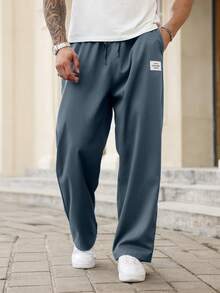 Manfinity Homme Plus Size Men's Letter Embroidered Pocket Loose Casual Pants - Dusty Blue - View 5