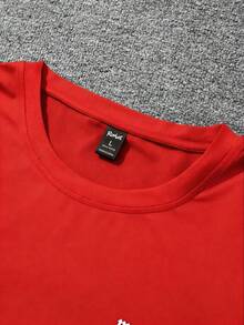 SHEIN Men's Dropped Shoulder Short Sleeve Loose Casual Everyday Loungewear Top, Summer - Red - View 4