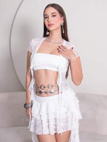 Duda Rubert Áo Crop Top Trong Suốt Gợi Cảm Cho Nữ, Màu Trắng - trắng - Xem 4