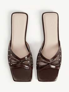 CUCCOO CHICEST Rhinestone Bow Simple Versatile Temperament Comfortable Fashion Generous Commuter Vacation Beach Flat Sandals Summer Shoes Wedding Shoes Bride Shoes - Coffee Brown - View 1