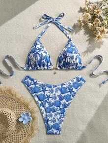 Swim Vcay 2026 Summer New Seashell & Starfish Print Plus Size Swimwear Set Hanbuk Beachwear Starfish Print Bikini Seashell Print Swimwear Women's 2 Pieces Swimwear Women's Bikini Blue And White Swimwear Beach Sets For Women Bikini Sets Swimwear Bikini Sets For Women's Bikini Set Beach Outfit Swimwear - Multicolor - View 1