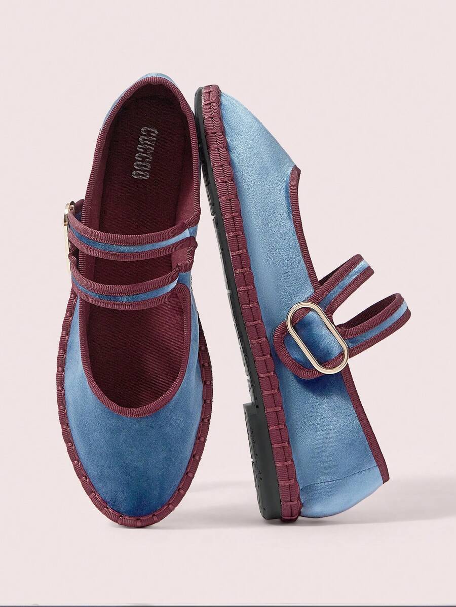 CUCCOO DOLLMOD Retro Contrast Trim Casual Comfortable Versatile Flat Shoes, Suitable For Walking, Travel And Vacation - Dusty Blue - View 1
