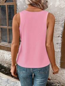 EMERY ROSE Plus Size Heart & Animal Paw Print Graphic Racerback Tank Top For Women, Vibrant Summer Shirt, Valentine's Day - Pink - View 2