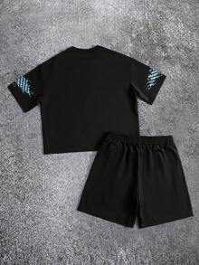 ROMWE MEN Men's Racing Car Print T-Shirt Set, Loose Fit - Black - View 3