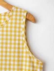 Rusticease 女士格子圆领上衣和抽绳阔腿裤休闲两件套 - 黃色 - 查看 3