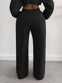 Alexandranx Women's Solid Color Drawstring Waist Pockets Loose Casual Sweatpants - Black - View 5
