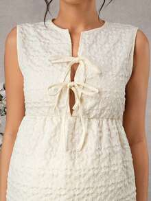 SHEIN 织锦三叶草提花优雅舒适孕妇系带上衣和直筒裤两件套 - 彩色 - 查看 5