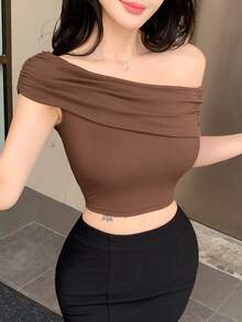 Top de tirantes finos y espalda descubierta de corte ceñido y corto en color marrón, adecuado para verano y primavera en estilo Y2K - Marrón 5 - Ver 3