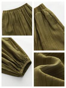 Maija 女士抽绳口袋纯色休闲波西米亚风长裤 - 軍綠色 - 查看 2