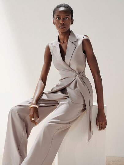 Aveloria Modichic 女士修身无袖V领裹身系带西装套装，优雅简约商务职业女性套装，适合女性工作、办公室穿着，优雅连衣裙，商务职业女性的理想之选。