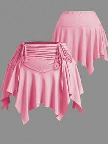 Sweetra CURVE Pantalones cortos con cintura elástica, cordón delantero y bajo asimétrico para tallas grandes - Rosa - Ver 1