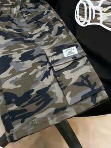 2pcs Teenage Boys' Casual Camouflage Print Round Neck Pocket Fashion Commuter Outfit, Summer - Green - View 6